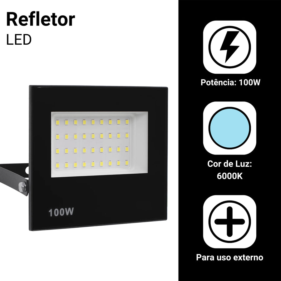 Kit 5 Refletor Led 100w Holofote Prova Dágua Ip66 Branco Frio Bivolt